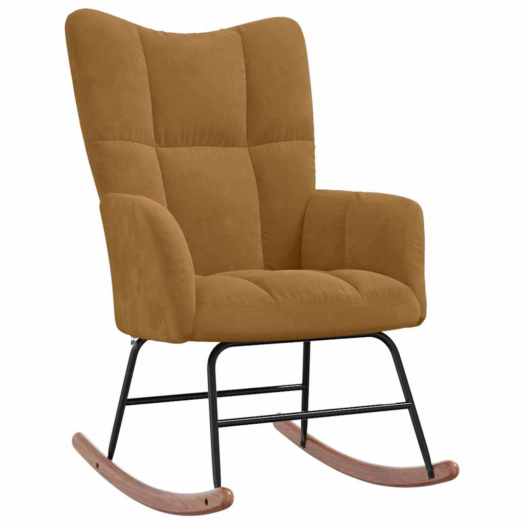 Chaise à bascule avec tabouret en velours marron - Imagem 7