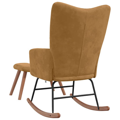 Chaise à bascule avec tabouret en velours marron - Imagem 9