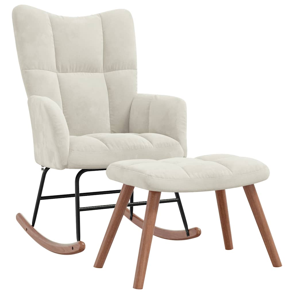 Chaise à bascule avec repose-pied Blanc  Velours - Imagem 2