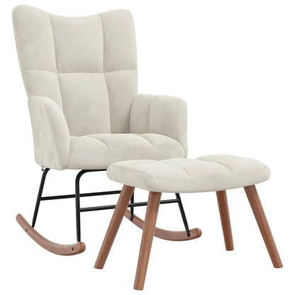 Chaise à bascule avec repose-pied Blanc  Velours - Imagem 2