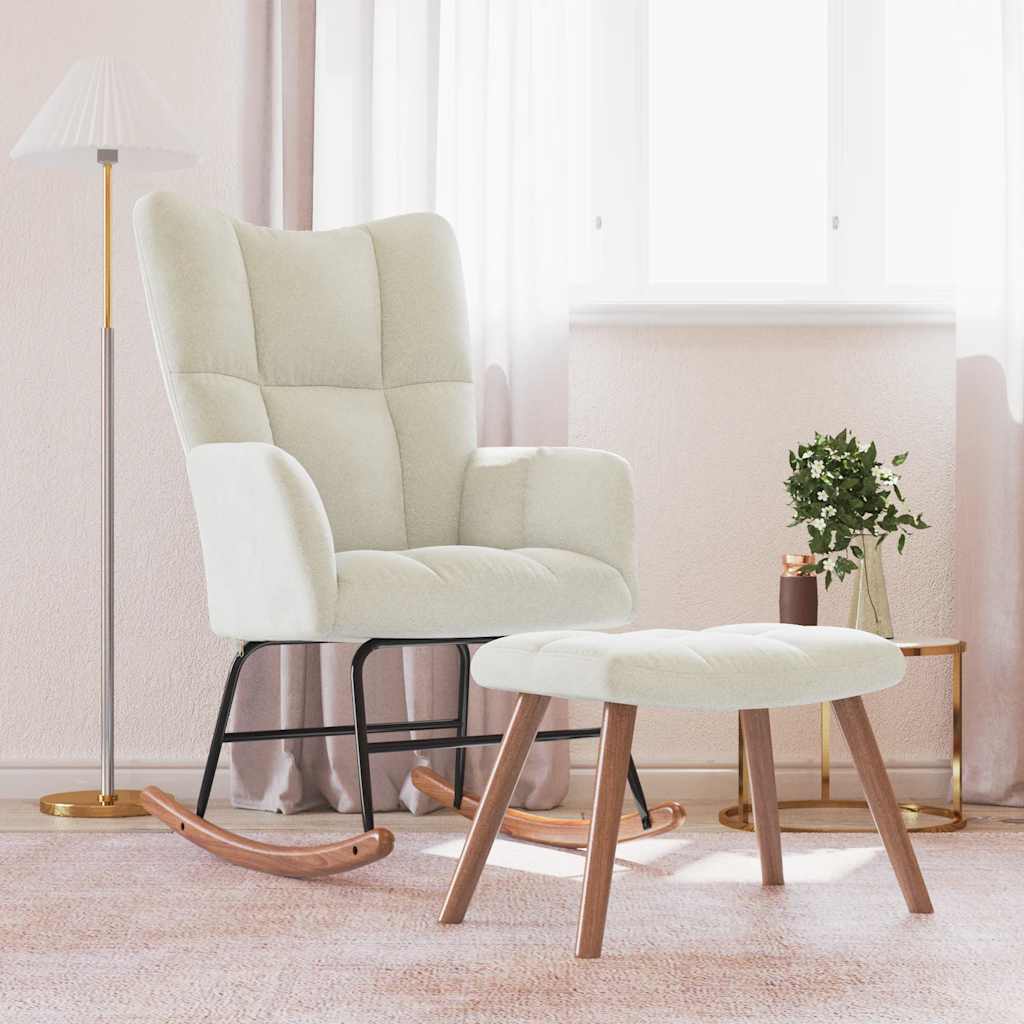 Chaise à bascule avec repose-pied Blanc  Velours - Imagem 3