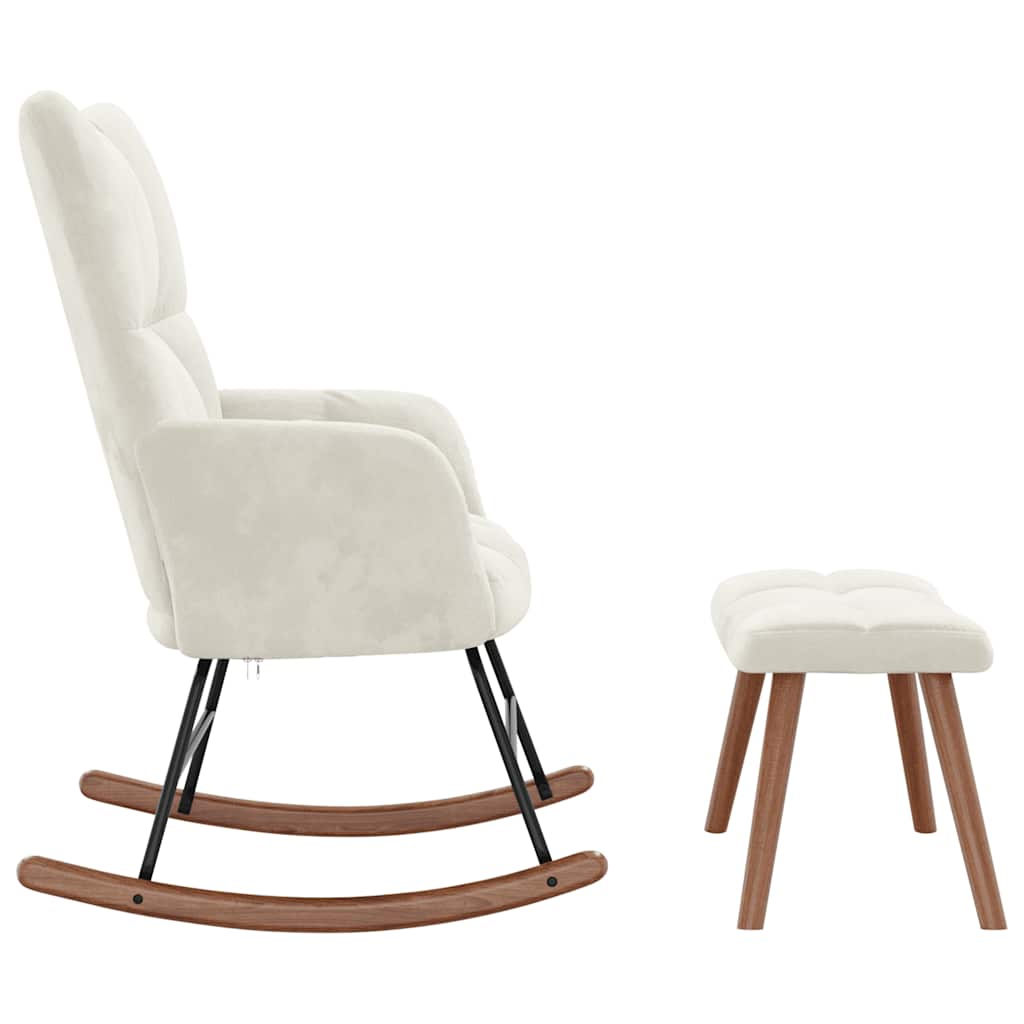 Chaise à bascule avec repose-pied Blanc  Velours - Imagem 6