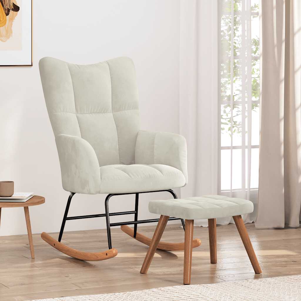 Chaise à bascule avec repose-pied Blanc  Velours - Imagem 1