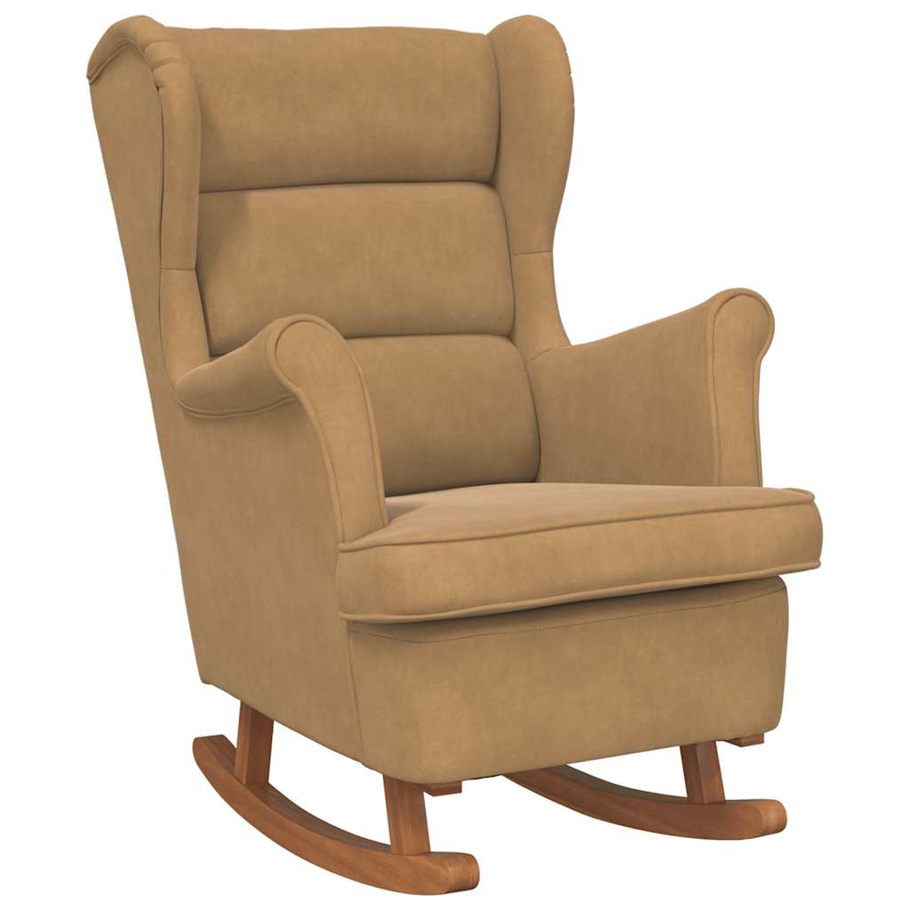 Fauteuil à bascule à oreilles en velours marron bois massif - Imagem 2