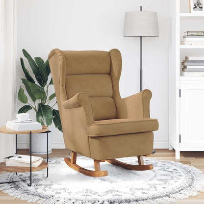 Fauteuil à bascule à oreilles en velours marron bois massif - Imagem 3