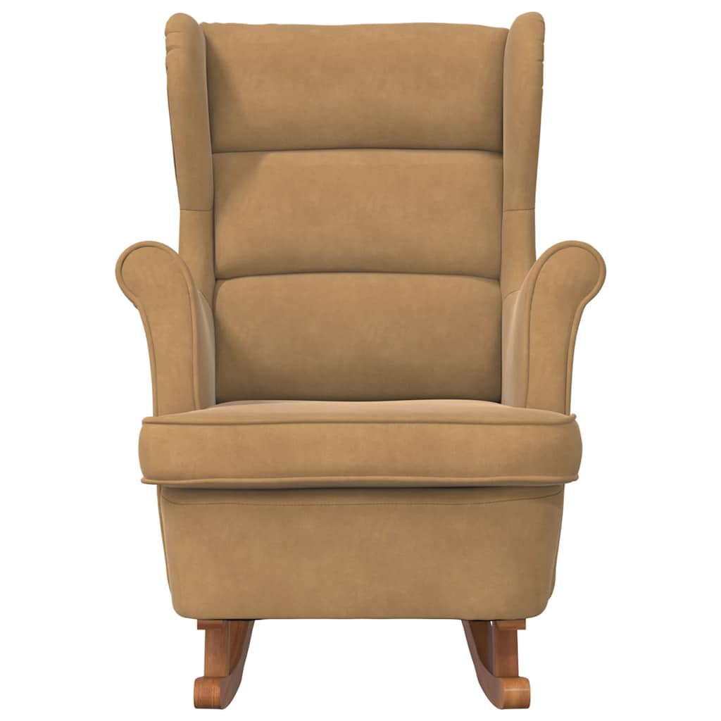 Fauteuil à bascule à oreilles en velours marron bois massif - Imagem 4