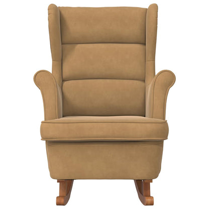 Fauteuil à bascule à oreilles en velours marron bois massif - Imagem 4