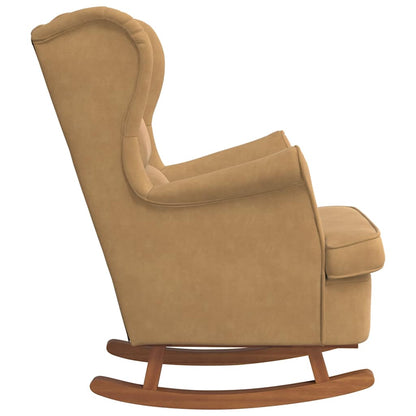 Fauteuil à bascule à oreilles en velours marron bois massif - Imagem 5