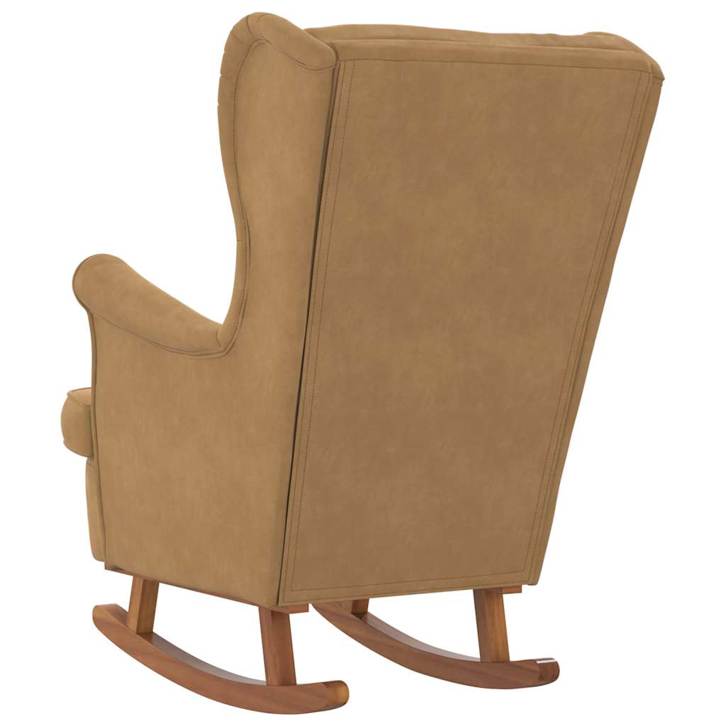 Fauteuil à bascule à oreilles en velours marron bois massif - Imagem 6
