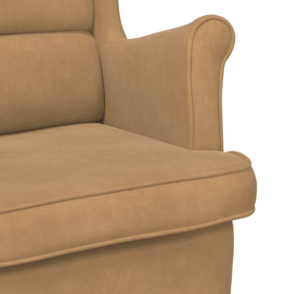 Fauteuil à bascule à oreilles en velours marron bois massif - Imagem 7