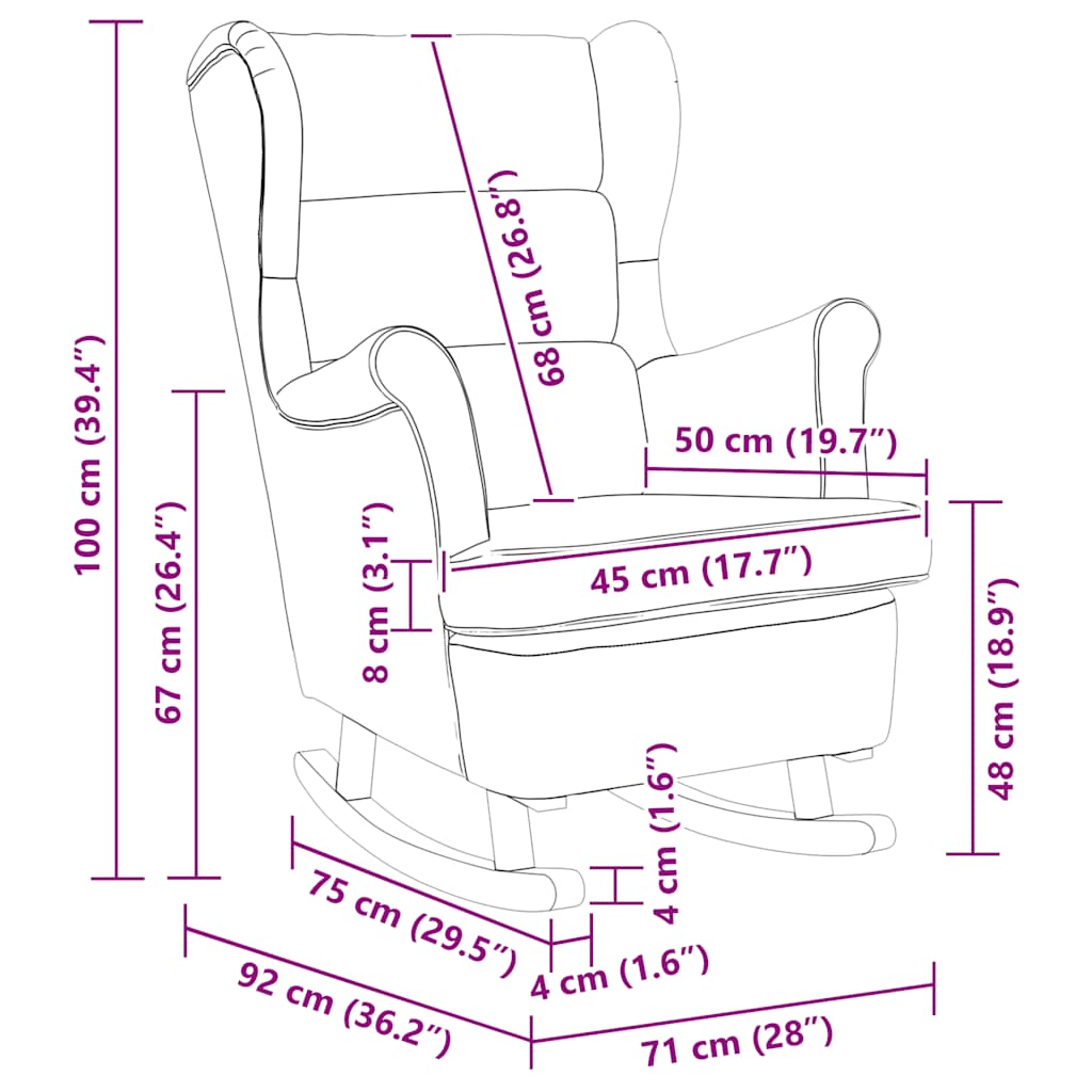 Fauteuil à bascule à oreilles en velours marron bois massif - Imagem 9
