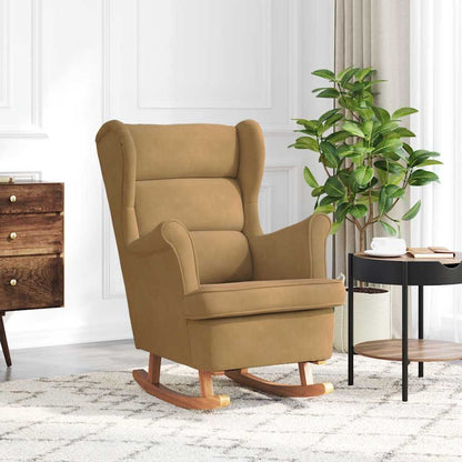 Fauteuil à bascule à oreilles en velours marron bois massif - Imagem 1