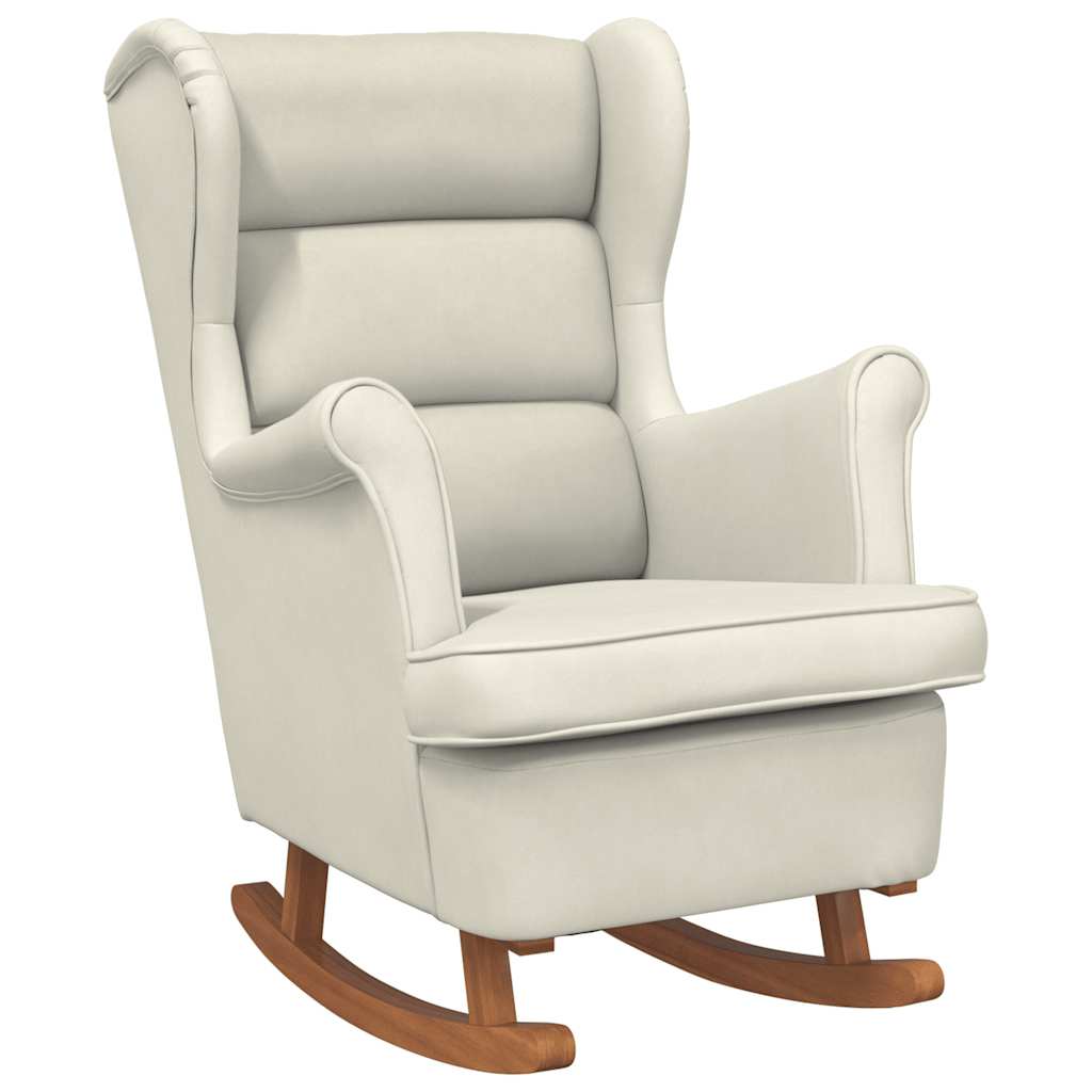 Fauteuil à bascule à oreilles en velours marron bois massif - Imagem 11