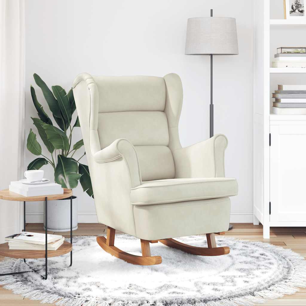 Fauteuil à bascule à oreilles en velours marron bois massif - Imagem 12
