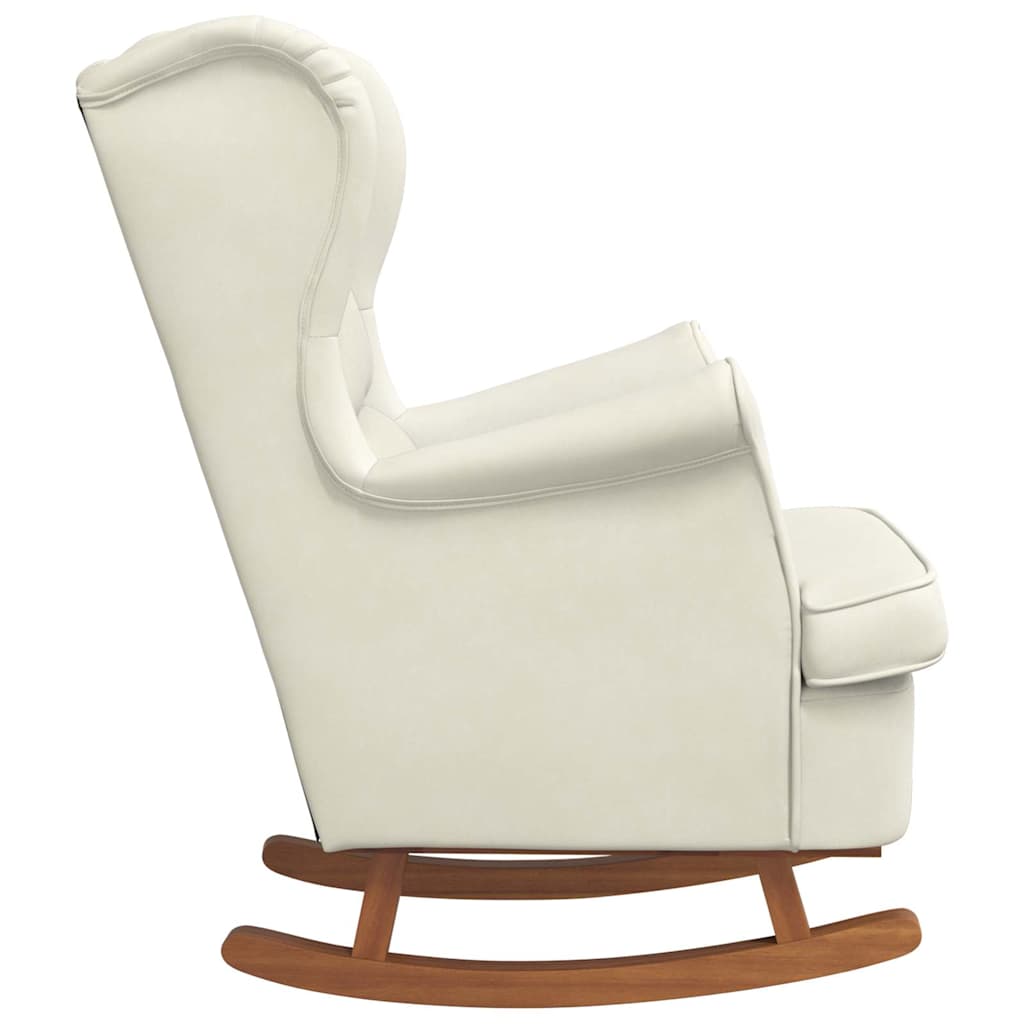 Fauteuil à bascule à oreilles en velours marron bois massif - Imagem 14