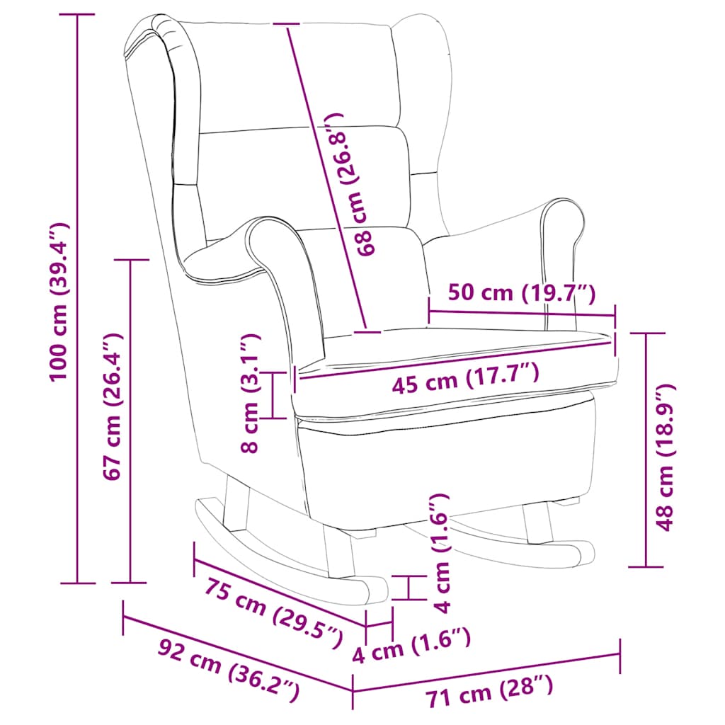 Fauteuil à bascule à oreilles en velours marron bois massif - Imagem 18