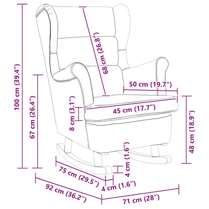 Fauteuil à bascule à oreilles en velours marron bois massif - Imagem 18