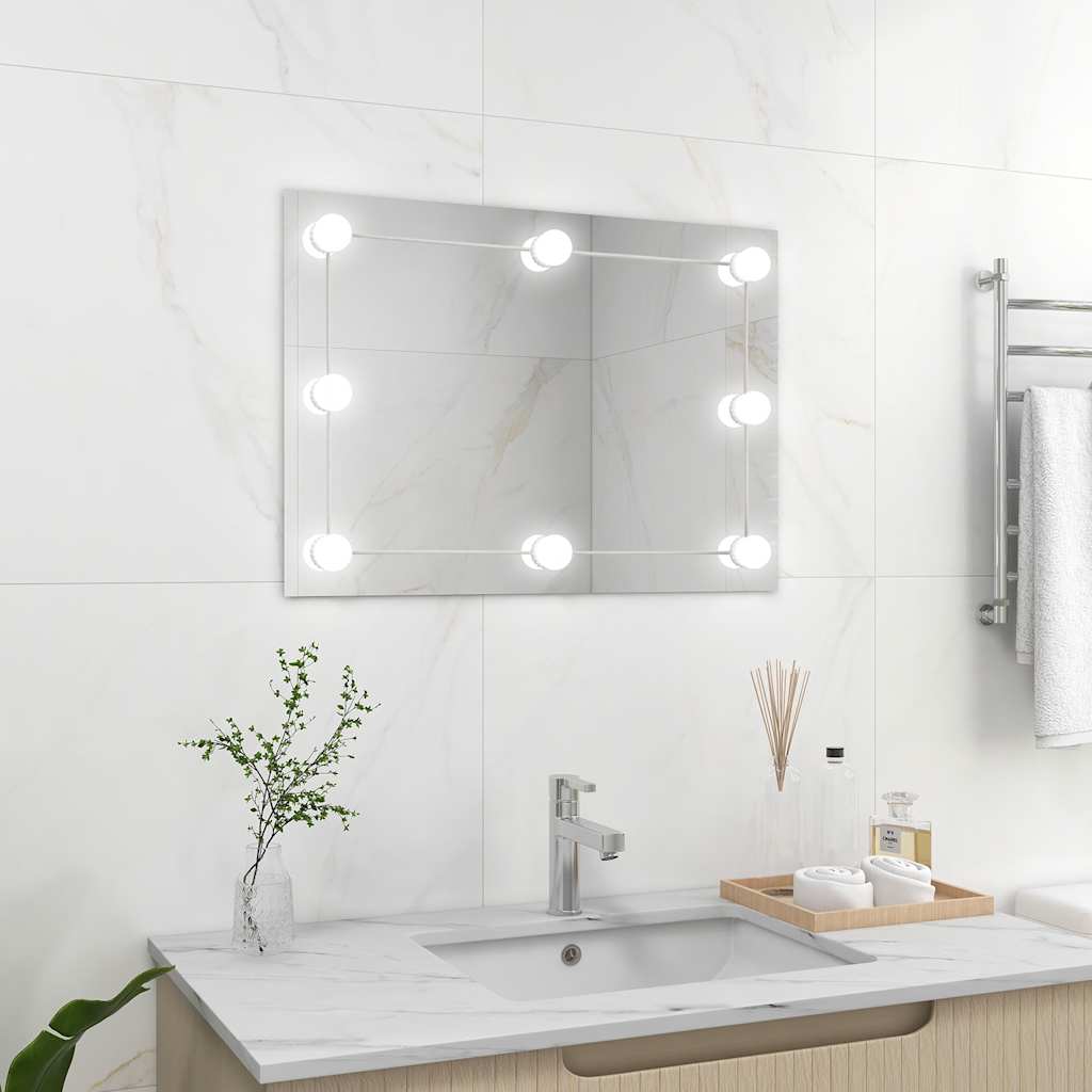 Miroir mural sans cadre avec lampes LED Rectangulaire Verre - Imagem 1