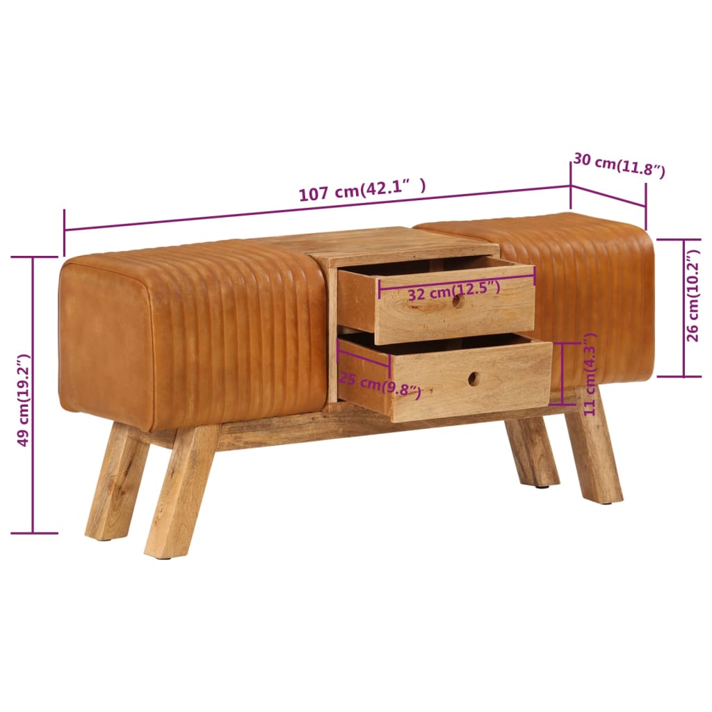 Banc de bok Marron  Cuir de chèvre véritable - Imagem 8