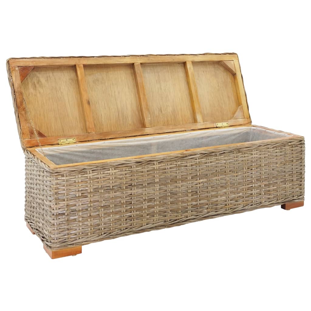 Boîte de rangement 110 cm Rotin kubu naturel et acajou solide - Imagem 4