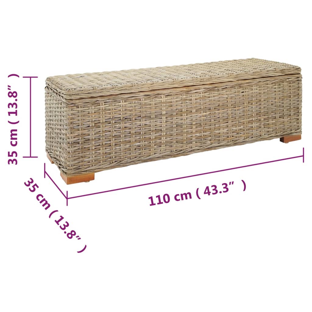 Boîte de rangement 110 cm Rotin kubu naturel et acajou solide - Imagem 6