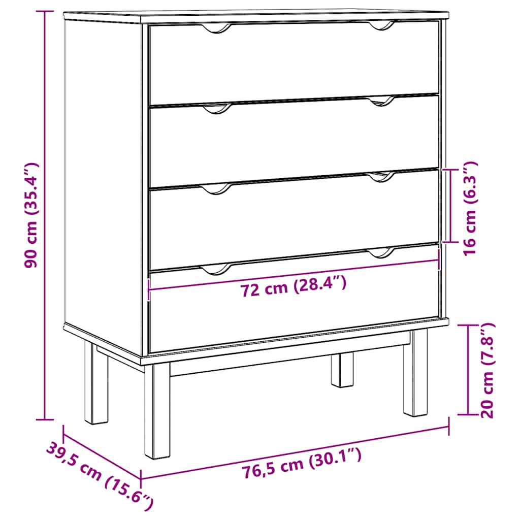 Commode OTTA 76,5x39,5x90 cm Bois de pin massif - Imagem 9