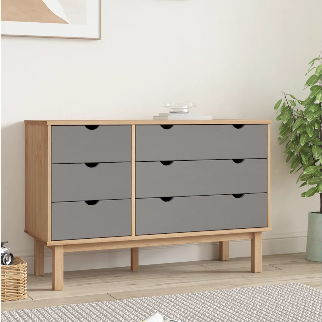 Commode OTTA marron et  111x43x73,5 cm bois de pin massif - Imagem 10