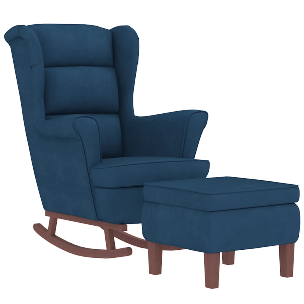 Fauteuil à bascule à oreilles en velours  bois massif - Imagem 3