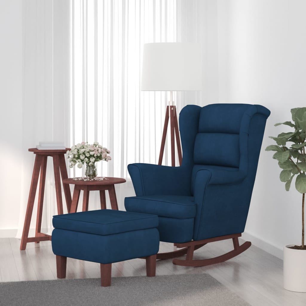 Fauteuil à bascule à oreilles en velours  bois massif - Imagem 1