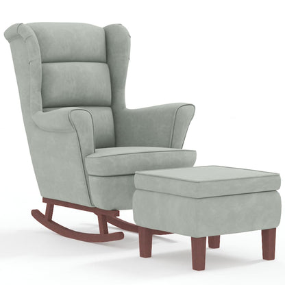 Fauteuil à bascule à oreilles - Hévéa massif - Velours bleu - Sensuri Maison