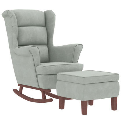 Fauteuil à bascule à oreilles - Hévéa massif - Velours bleu - Sensuri Maison