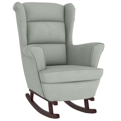 Fauteuil à bascule à oreilles - Hévéa massif - Velours bleu - Sensuri Maison