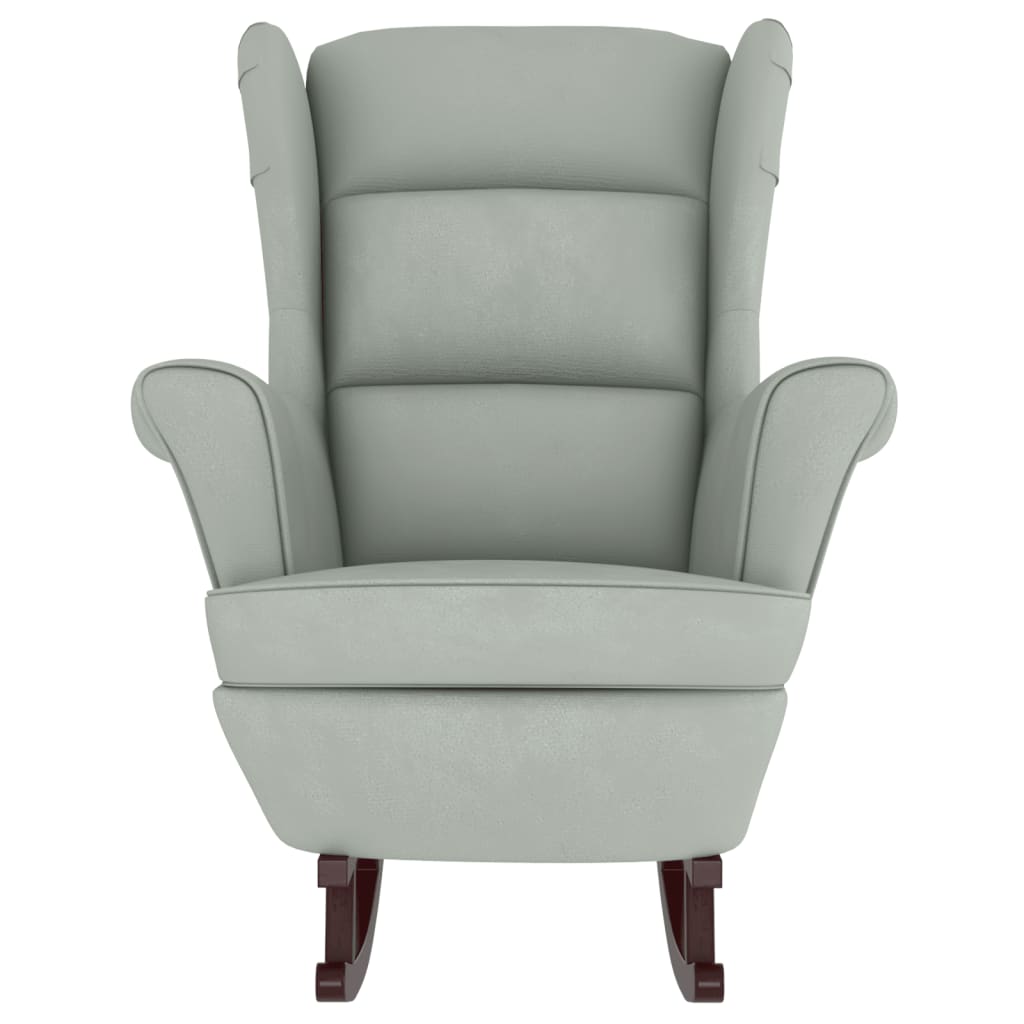 Fauteuil à bascule à oreilles - Hévéa massif - Velours bleu - Sensuri Maison