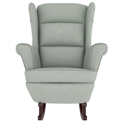 Fauteuil à bascule à oreilles - Hévéa massif - Velours bleu - Sensuri Maison