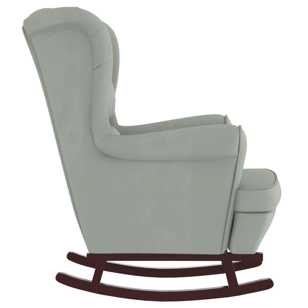 Fauteuil à bascule à oreilles - Hévéa massif - Velours bleu - Sensuri Maison