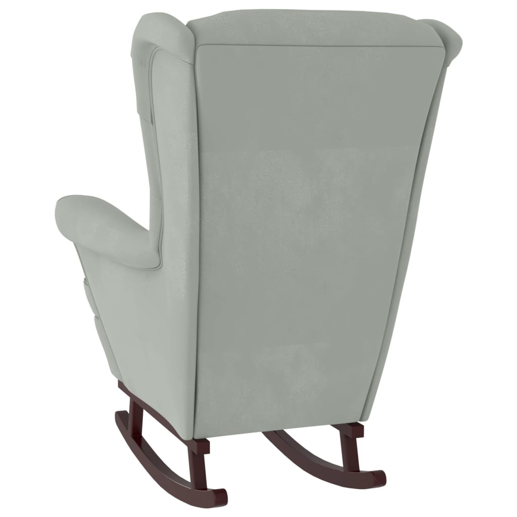 Fauteuil à bascule à oreilles - Hévéa massif - Velours bleu - Sensuri Maison