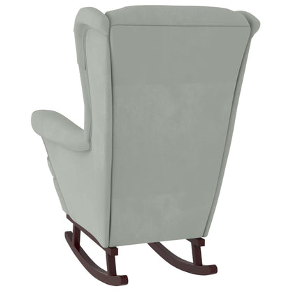 Fauteuil à bascule à oreilles - Hévéa massif - Velours bleu - Sensuri Maison