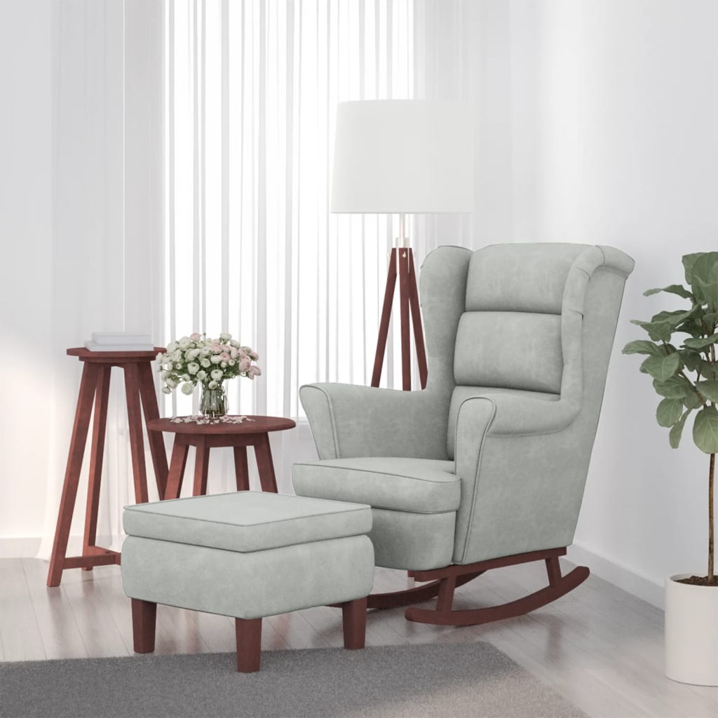 Fauteuil à bascule à oreilles - Hévéa massif - Velours bleu - Sensuri Maison