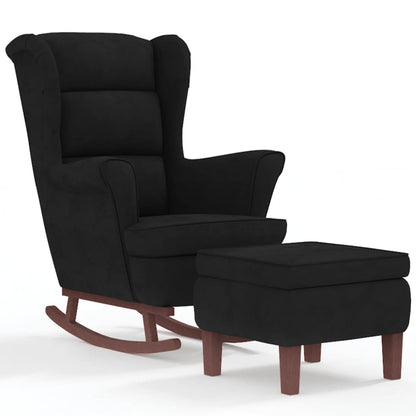 Fauteuil à bascule à oreilles - Hévéa massif - Velours bleu - Sensuri Maison