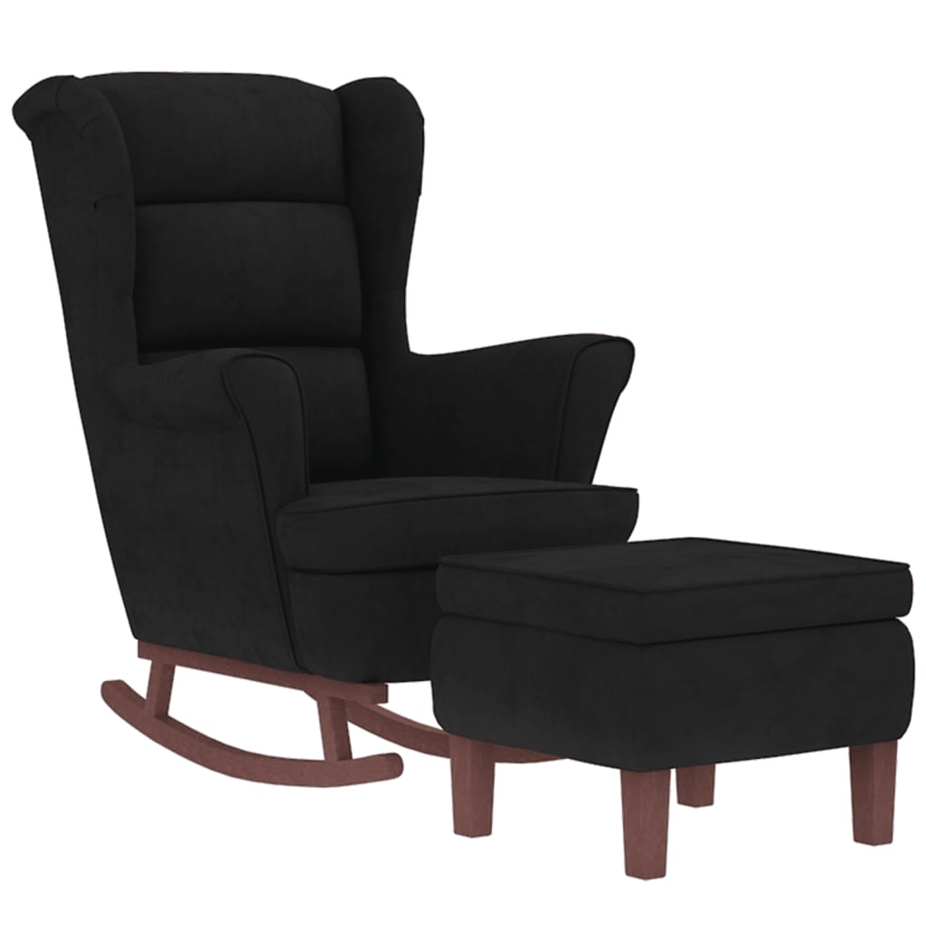 Fauteuil à bascule à oreilles - Hévéa massif - Velours bleu - Sensuri Maison