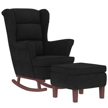 Fauteuil à bascule à oreilles - Hévéa massif - Velours bleu - Sensuri Maison