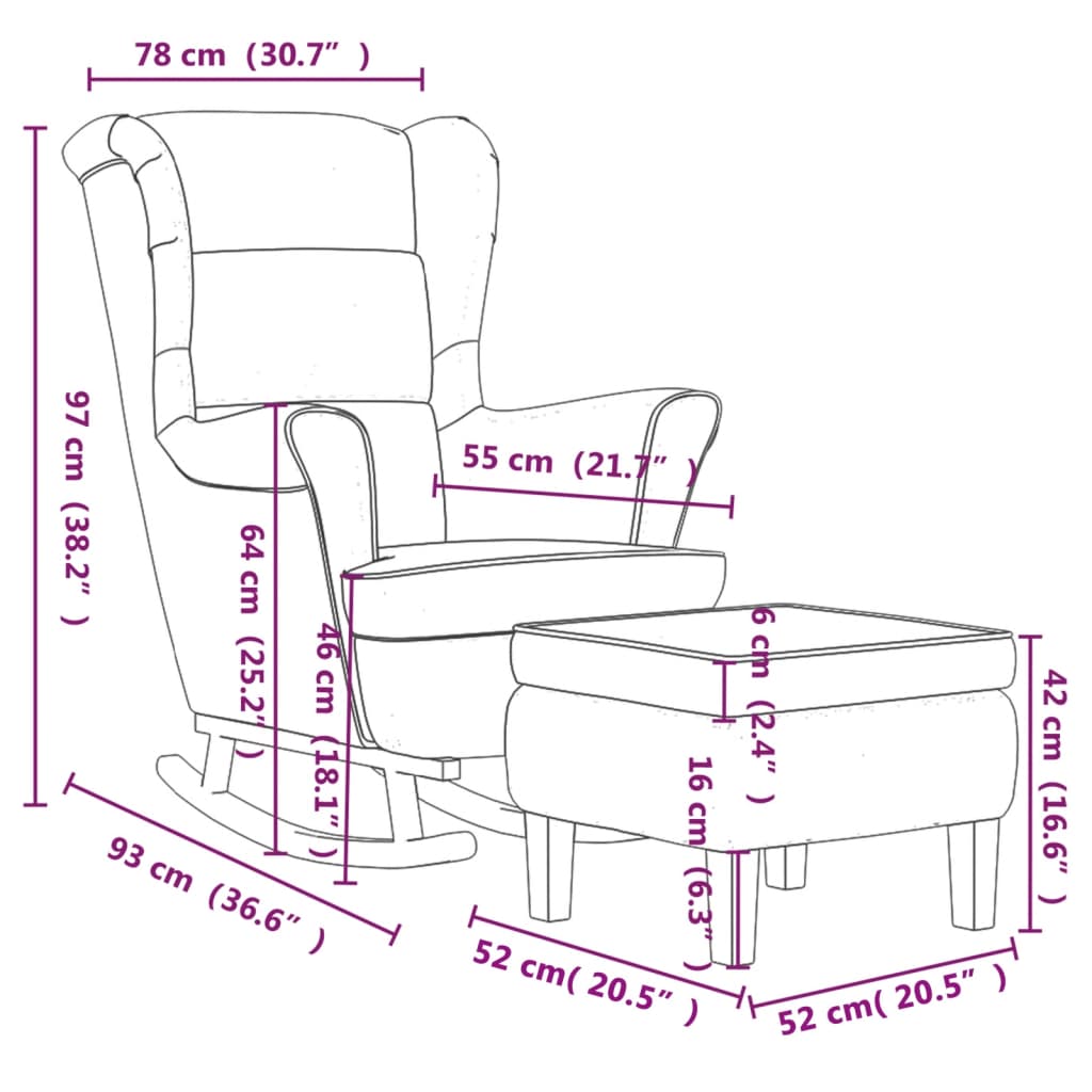 Fauteuil à bascule à oreilles - Hévéa massif - Velours bleu - Sensuri Maison