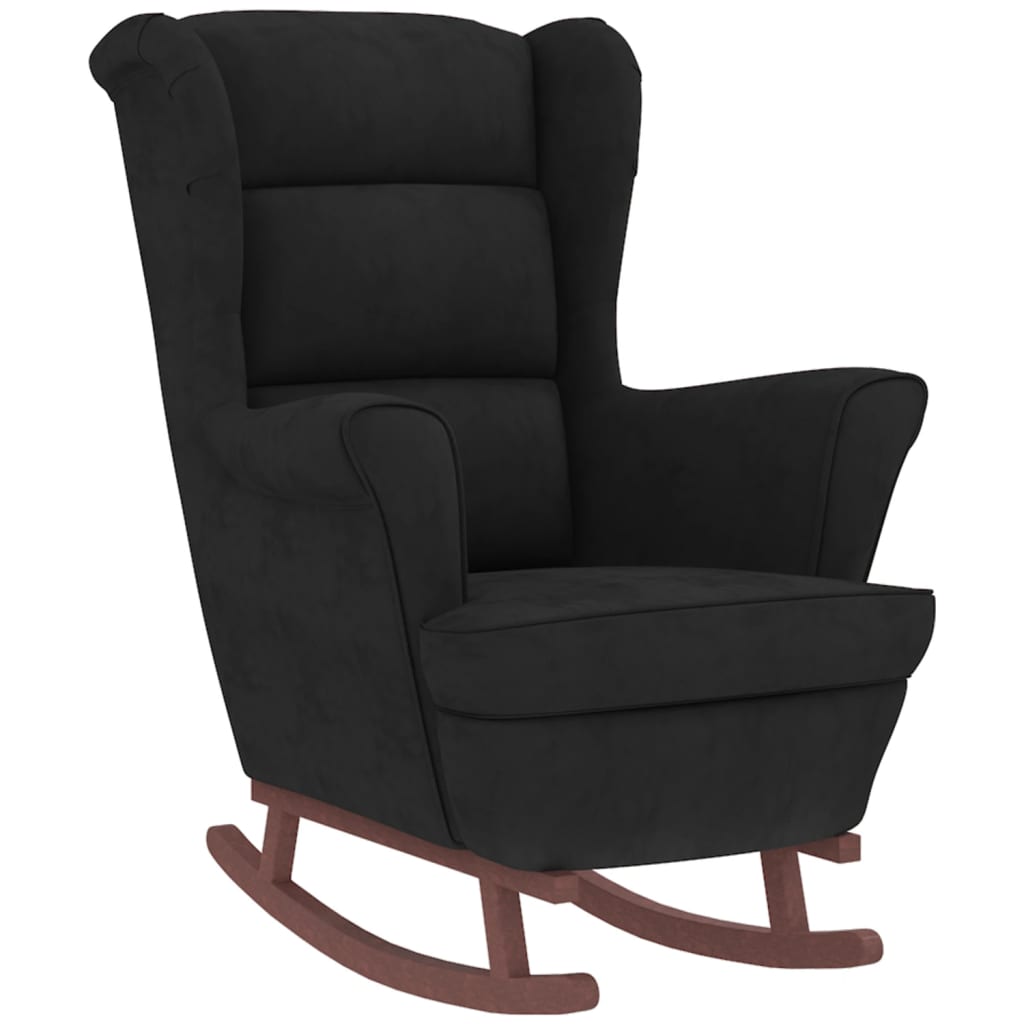 Fauteuil à bascule à oreilles - Hévéa massif - Velours bleu - Sensuri Maison
