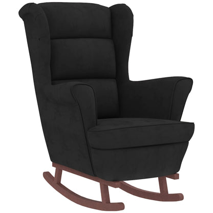 Fauteuil à bascule à oreilles - Hévéa massif - Velours bleu - Sensuri Maison