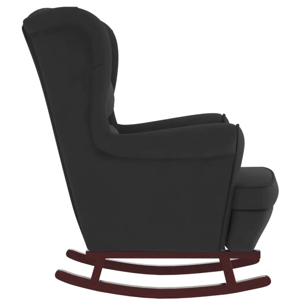 Fauteuil à bascule à oreilles - Hévéa massif - Velours bleu - Sensuri Maison