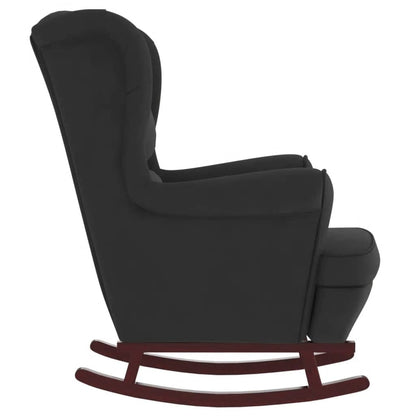 Fauteuil à bascule à oreilles - Hévéa massif - Velours bleu - Sensuri Maison