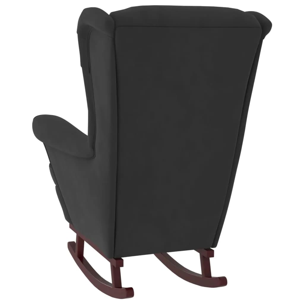 Fauteuil à bascule à oreilles - Hévéa massif - Velours bleu - Sensuri Maison