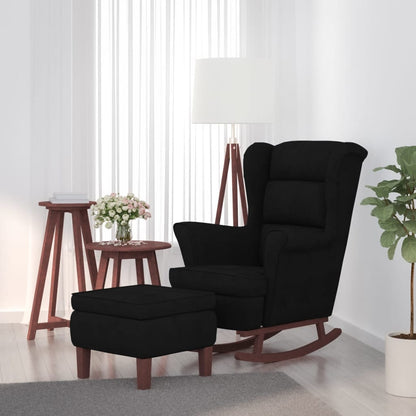 Fauteuil à bascule à oreilles - Hévéa massif - Velours bleu - Sensuri Maison