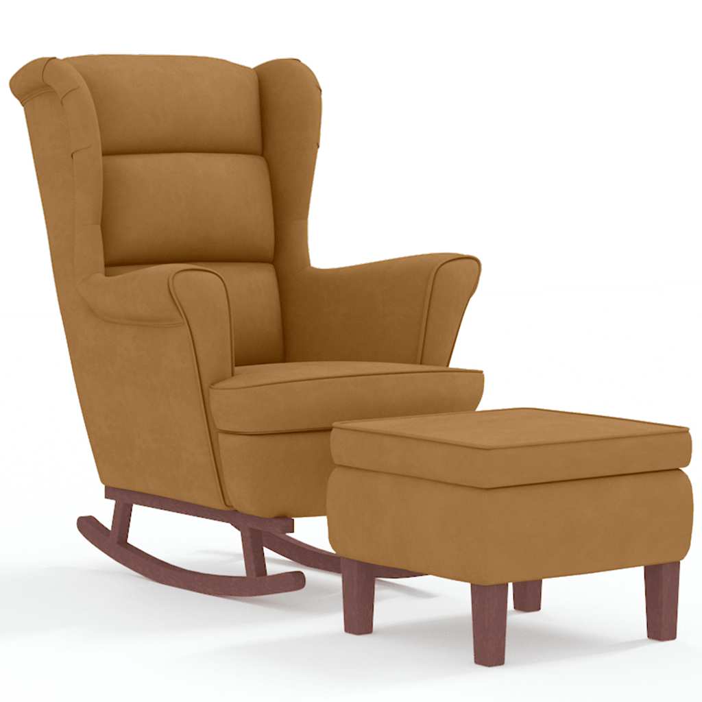 Fauteuil à bascule à oreilles en velours  bois massif - Imagem 14