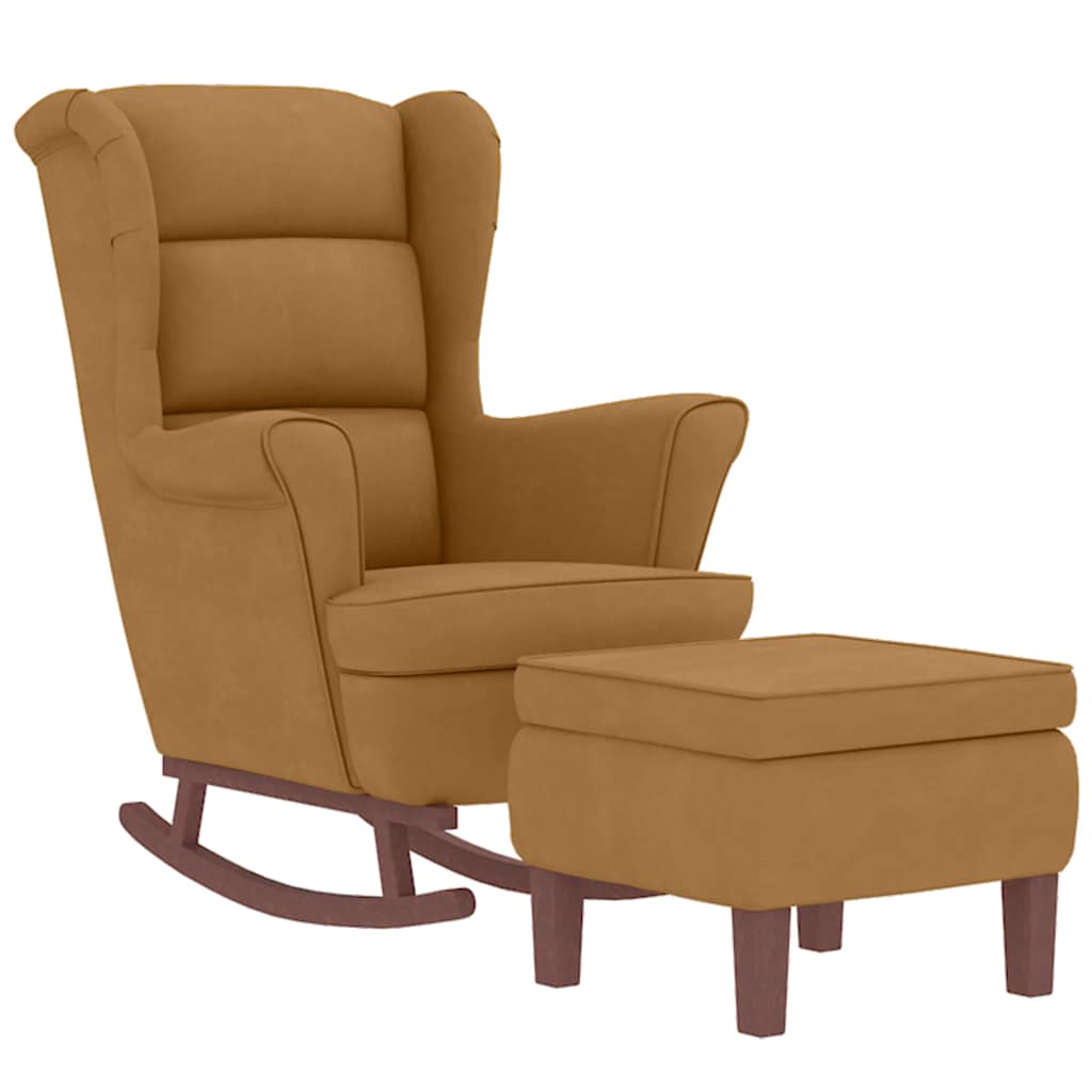 Fauteuil à bascule à oreilles en velours  bois massif - Imagem 15